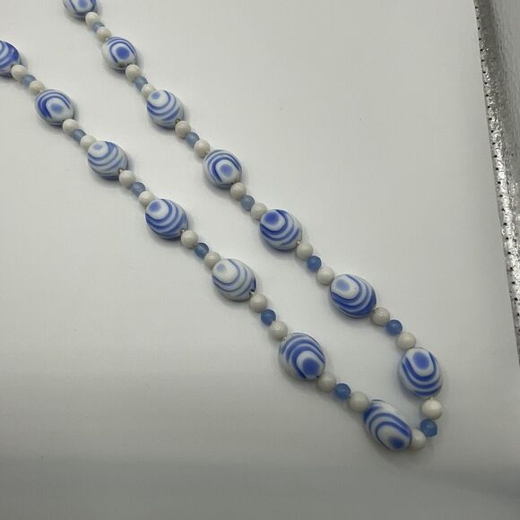 Vintage Necklace Dutch Porcelain Blue & White Swirl Beads 925 Clasp 26” Delft - Picture 3 of 11